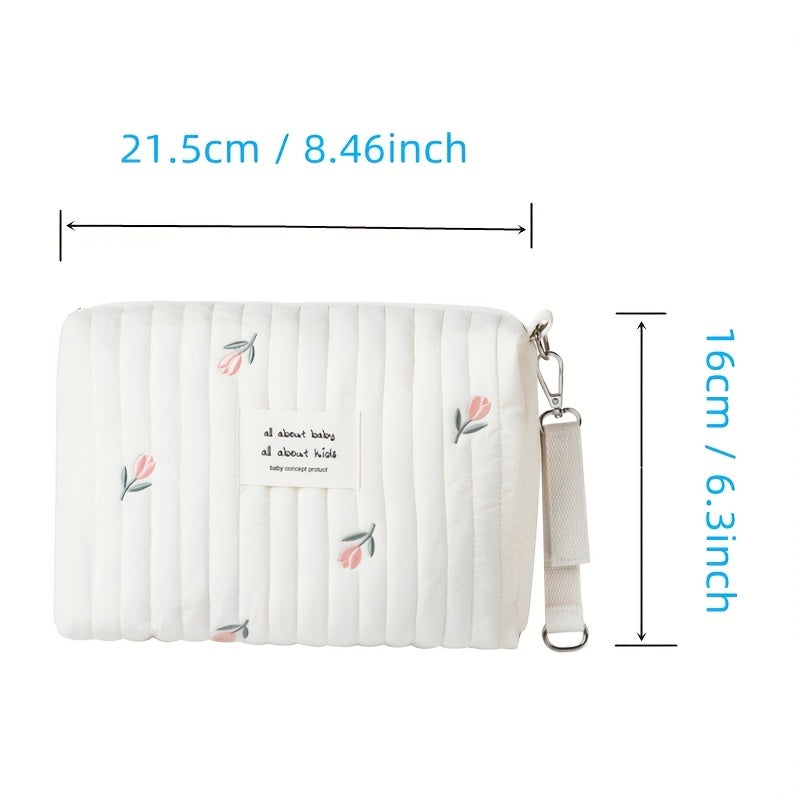 Bolsa de pañales de algodón para bebé con organizador de almacenamiento para cochecito con cremallera bordada