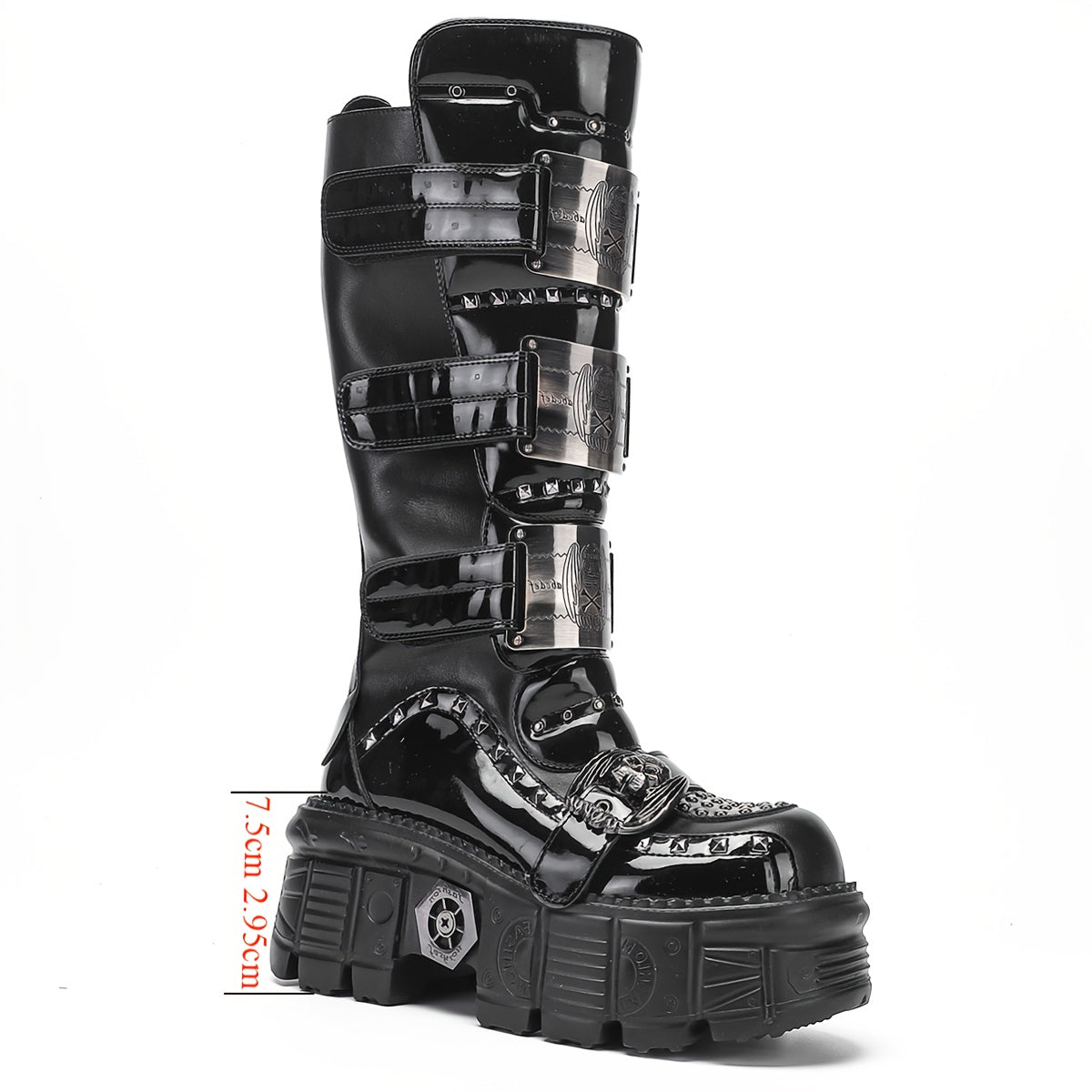 Women's Black Leather Punk Platform Boots Heavy Metal Thick Soles