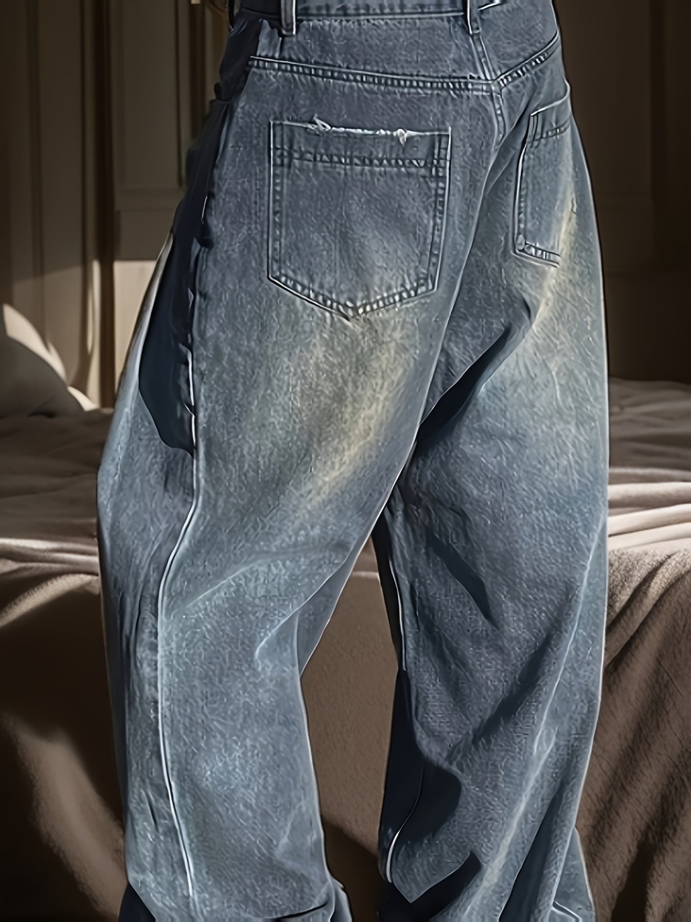 Women's Wide Leg Jeans Denim Solid Color Non-Stretch Casual for Spring Fall