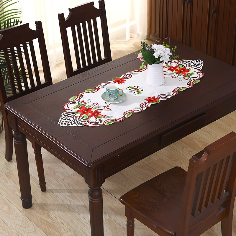 Christmas Embroidered Table Runner, Hand Hollowed, Holiday Decor, Dining Room
