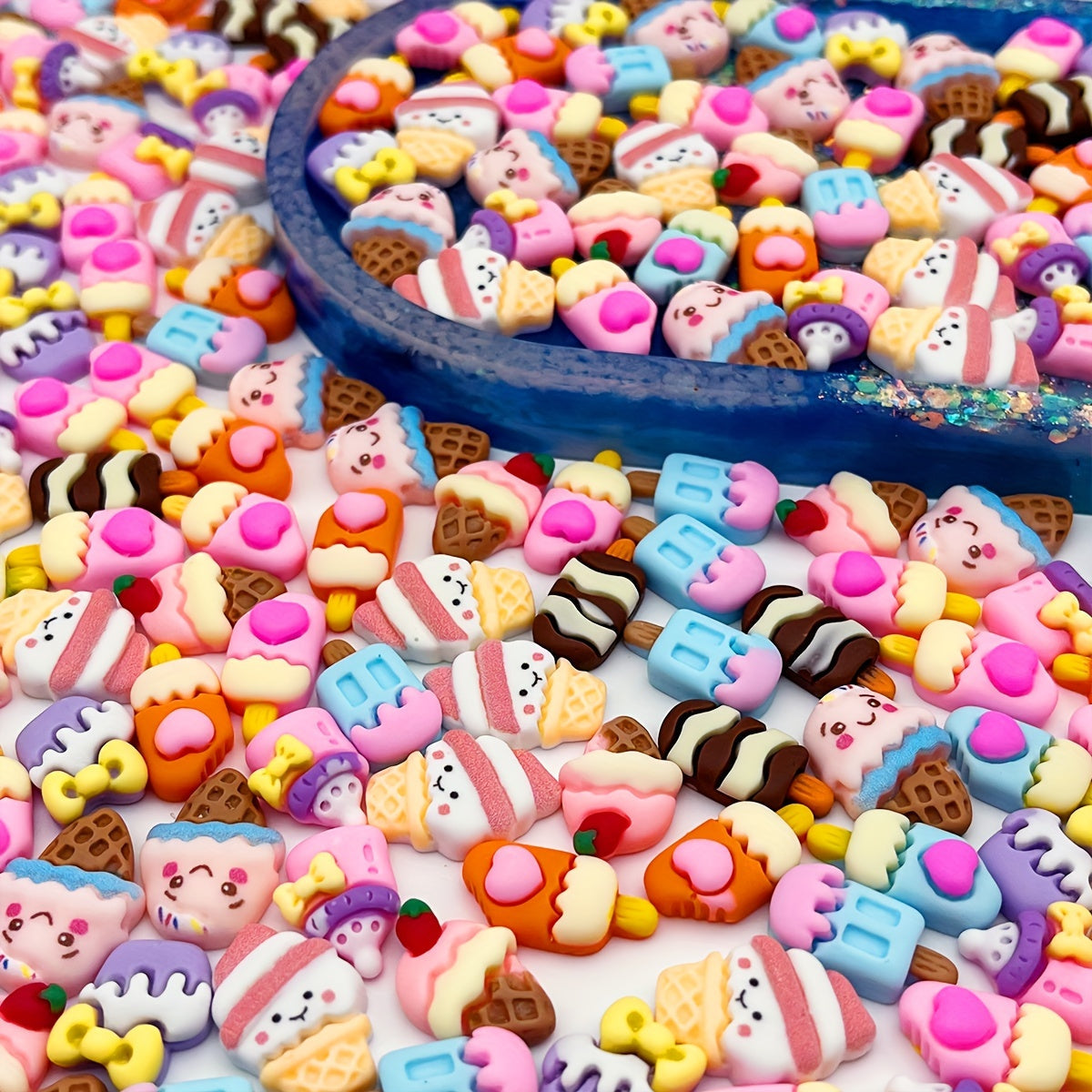 Set of 50 Kawaii Ice Cream Cone Resin Flatback Charms for Crafting Scrapbooking Phone Case Decoration Hair Clip Embellishments