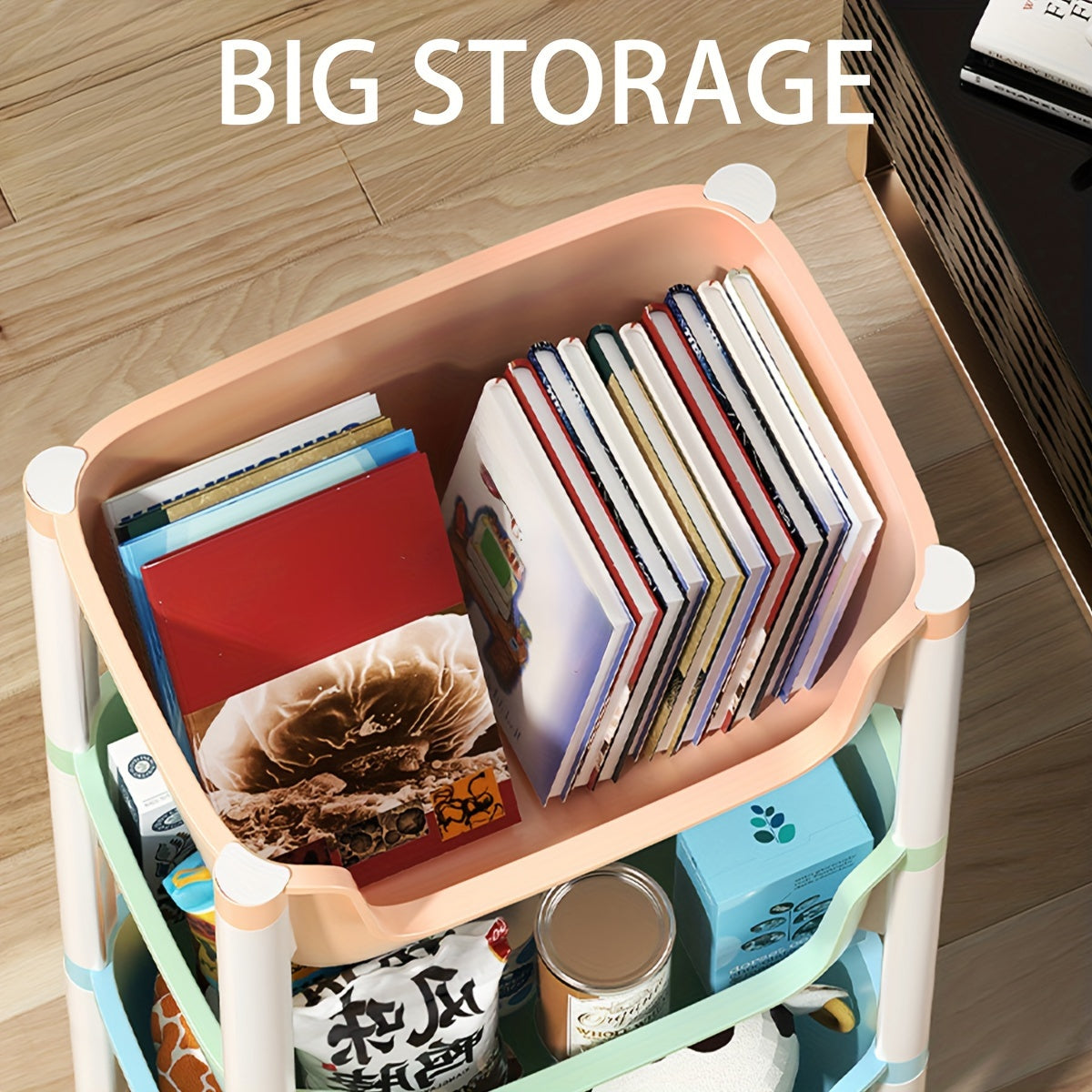 Storage Cart with Swivel Wheels for Home Organization of Snacks Toys Wipes and Books Four Tiers