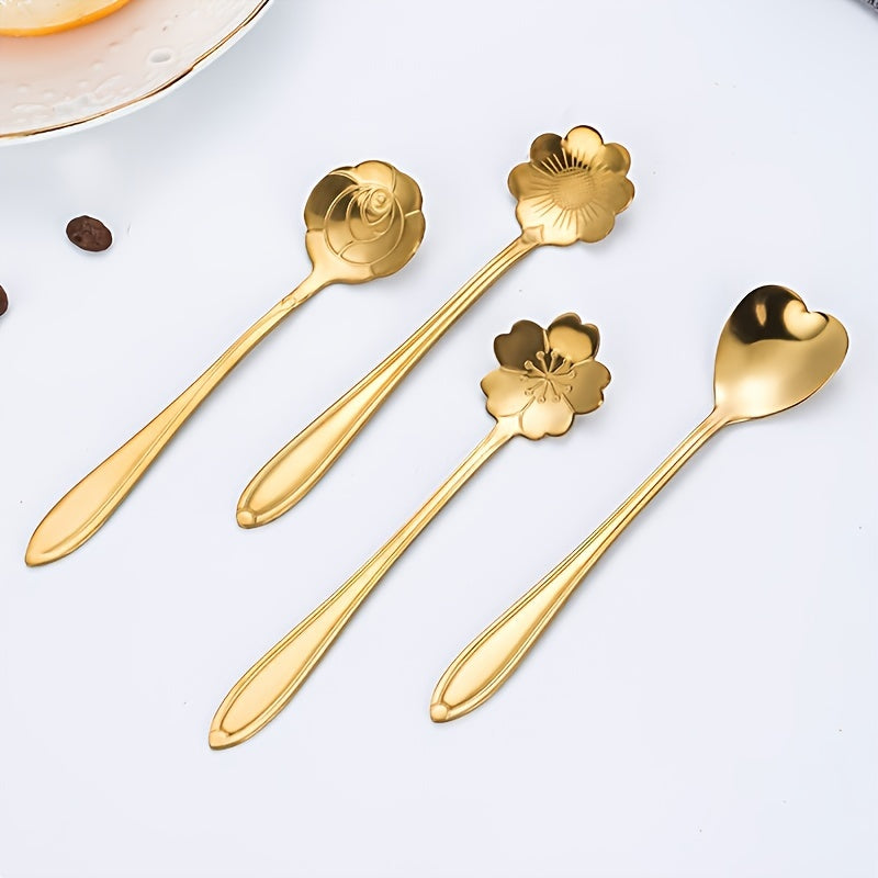 Stainless Steel Cherry Blossom Coffee and Dessert Spoons Set