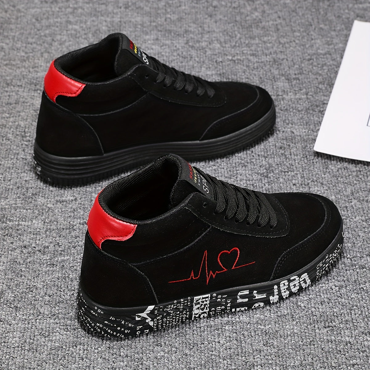 Plus Size Women's Casual Sneakers with Heart Print and Platform Sole