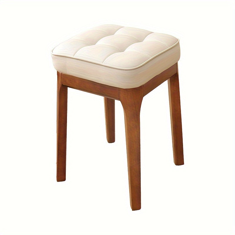Solid Wood Soft Leather Stackable Square Stool for Living Room or Dressing