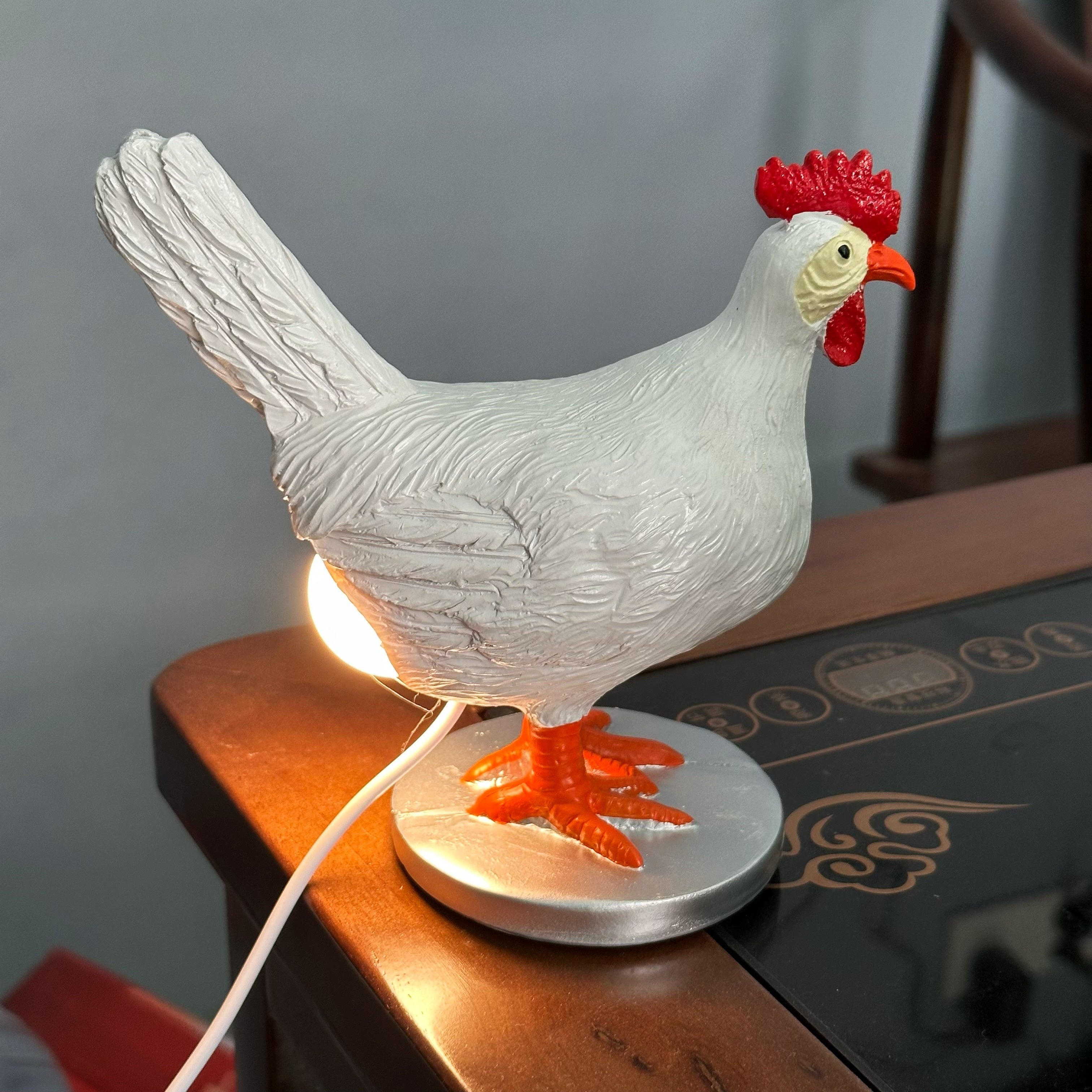 Chicken Butt Lamp Resin Desktop Ornament LED Light Cute Rooster Home Decor Gift