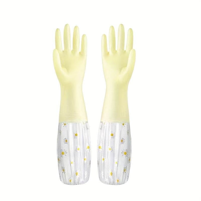 Waterproof PVC Cleaning Gloves with Daisy Pattern for Dishwashing and Household Use