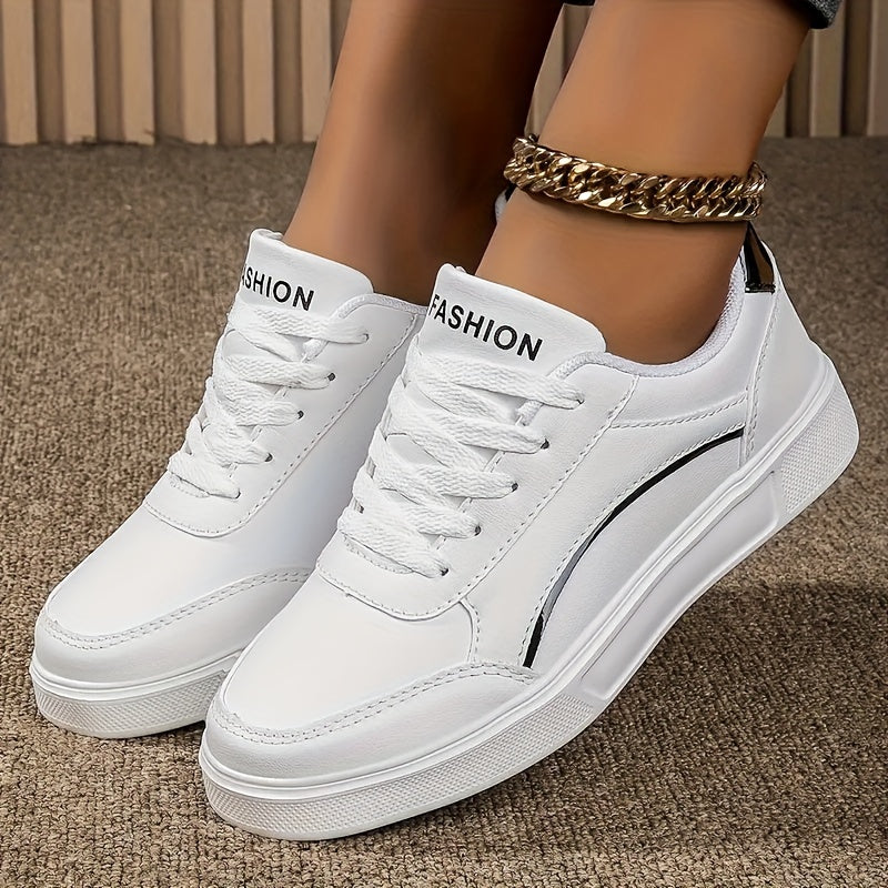 Women's White Casual Sneakers Lightweight Lace-Up Low Top Shoes