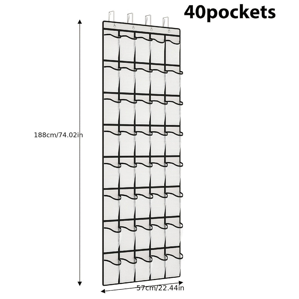 Foldable Mesh Shoe Organizer with 40 Pockets for Closet Entryway Storage White