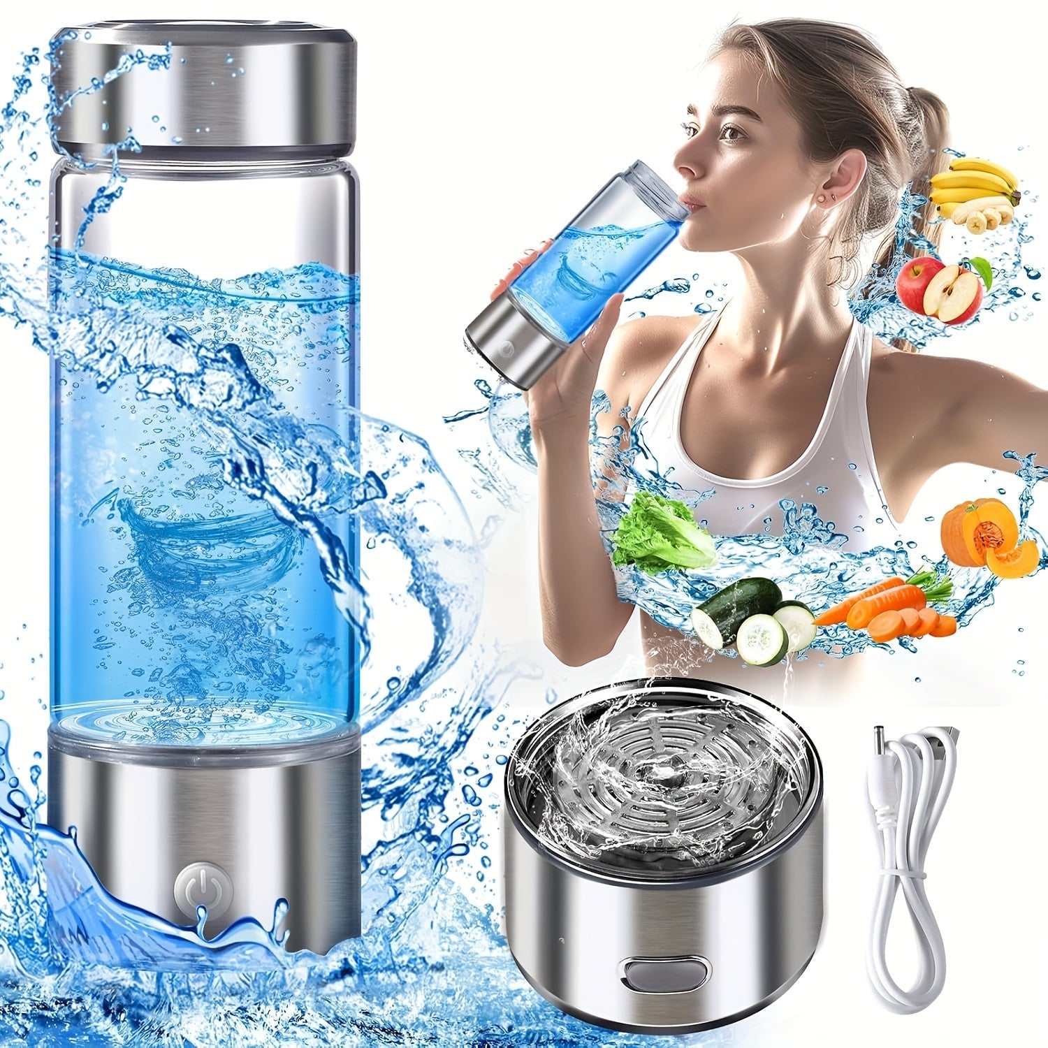 Portable Hydrogen Water Bottle with Rechargeable Ionizer for Travel and Home