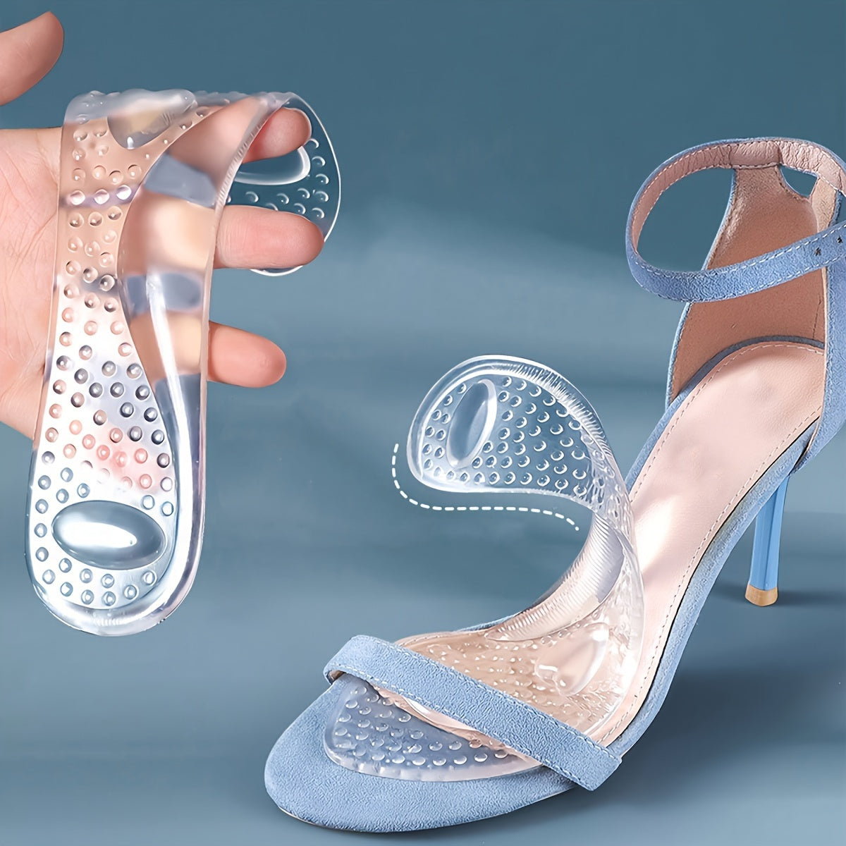 Ayollar uchun yuqori poshnali poyabzalga mo'ljallangan maxsus qulaylik gel ichki qismi, sirpanishga qarshi, yumshatish qo'llab-quvvatlash va massaj ta'siri uchun.