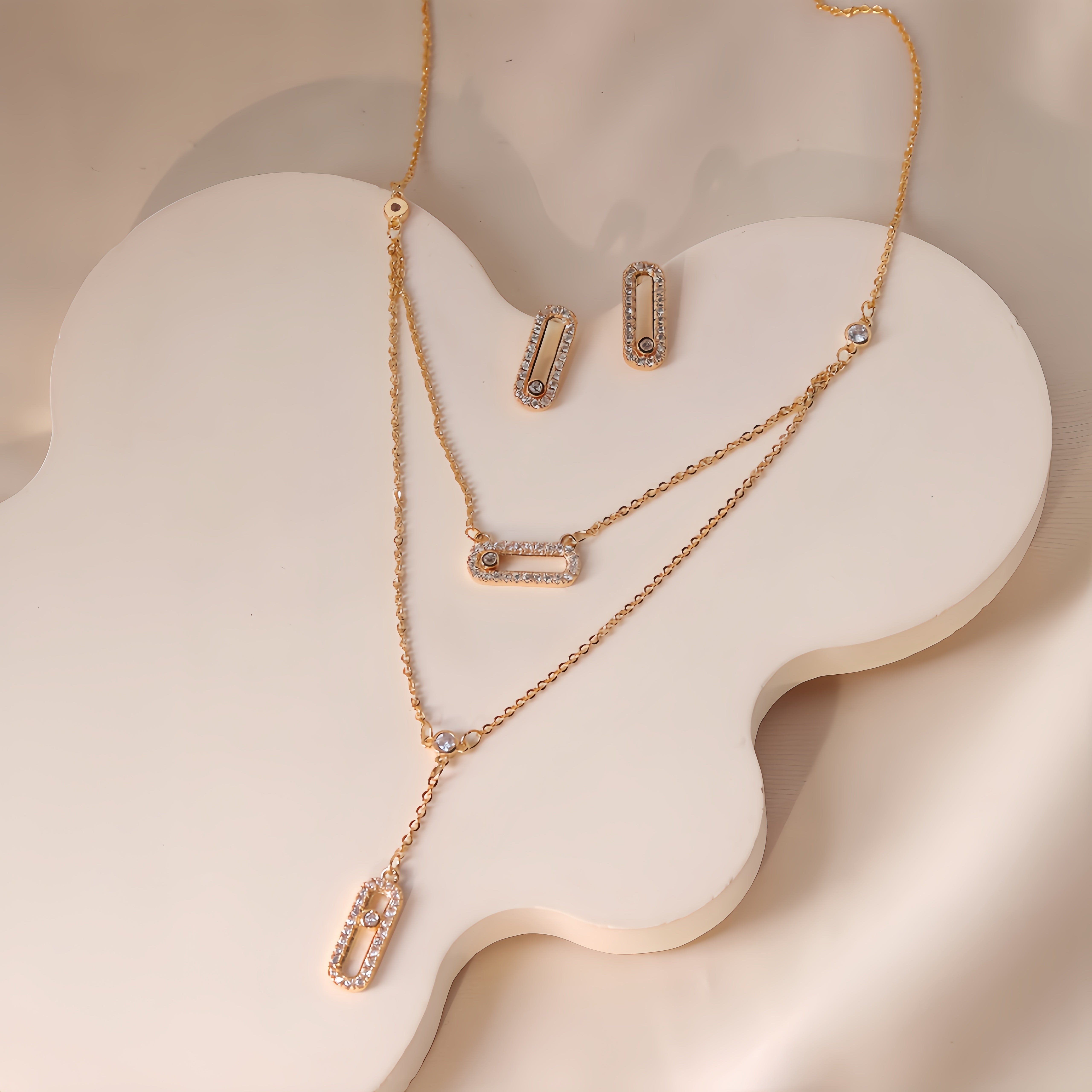 Women’s Jewelry Set Gold Plated Cubic Zirconia Pendant Necklace Earrings Elegant Gift