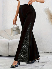 Plus Size Women's Wide Leg Pants Color Block Glitter Stretch Trousers