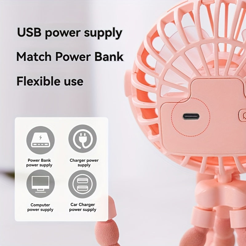 Mini Fan Portable Octopus USB Rechargeable Travel Cooler Adjustable Head Multi-Color