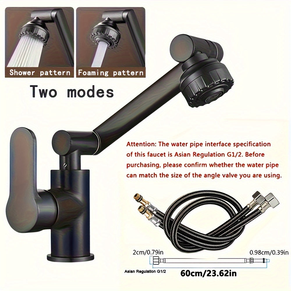 360° Rotating Kitchen Faucet Hot and Cold Water with Mechanical Arm Nozzle and ABS Adapter for RV Camper Travel Trailer