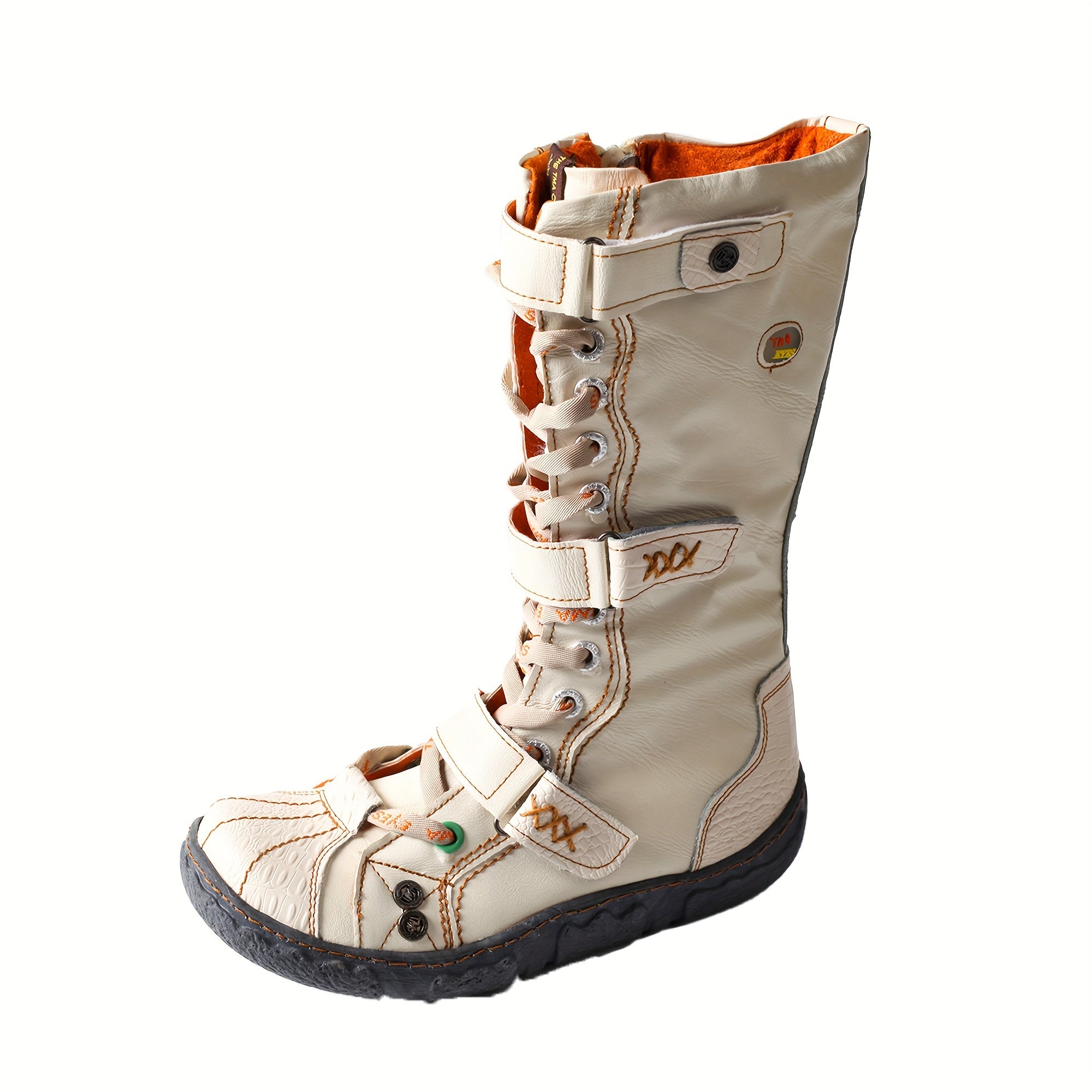 Women's Colorblock Boots with Side Zipper Soft Sole Buckle Platform Western Round Toe