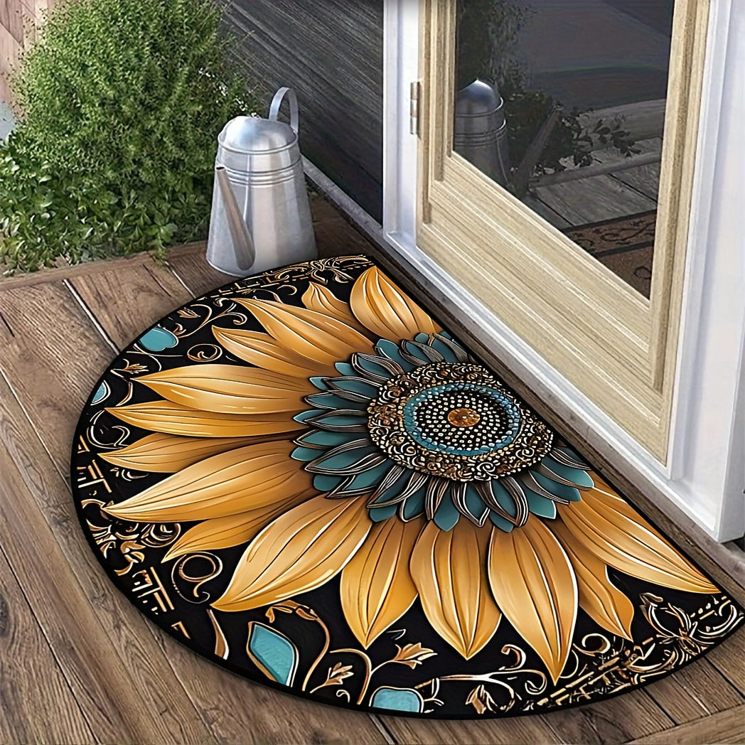 Sunflower Welcome Mat Indoor Outdoor Slip-Resistant Rug Crystal Velvet Durable