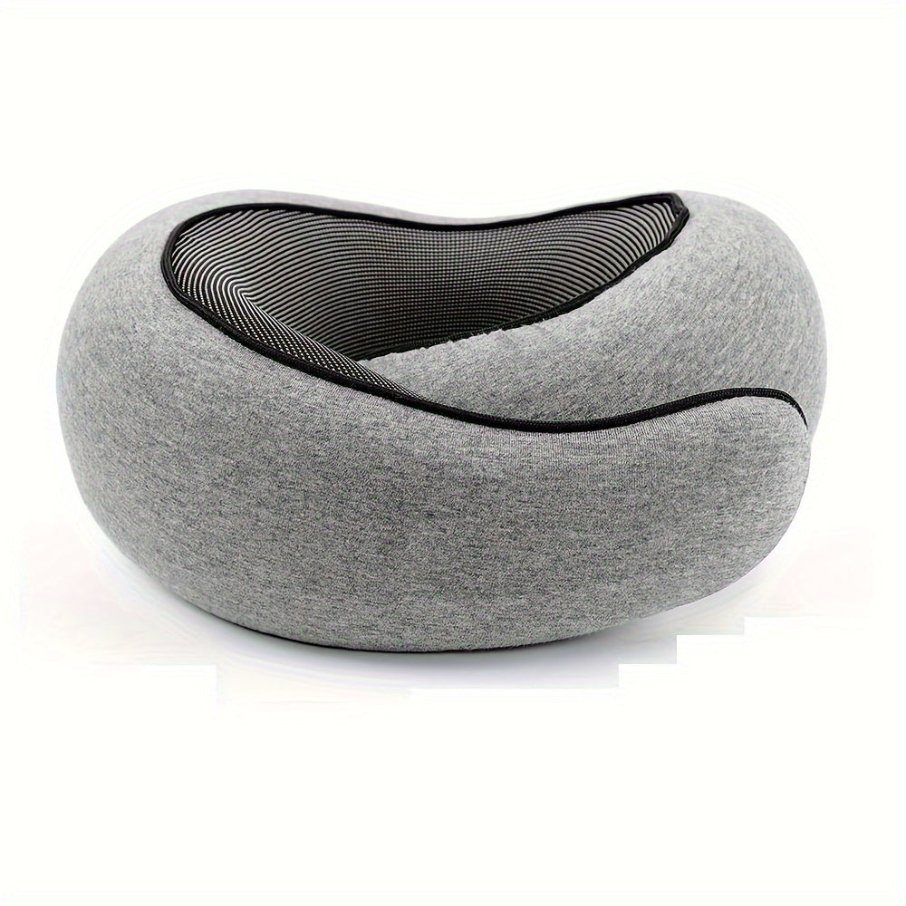 Almohada de viaje de espuma viscoelástica en forma de U gris con funda de malla transpirable para soporte del cuello