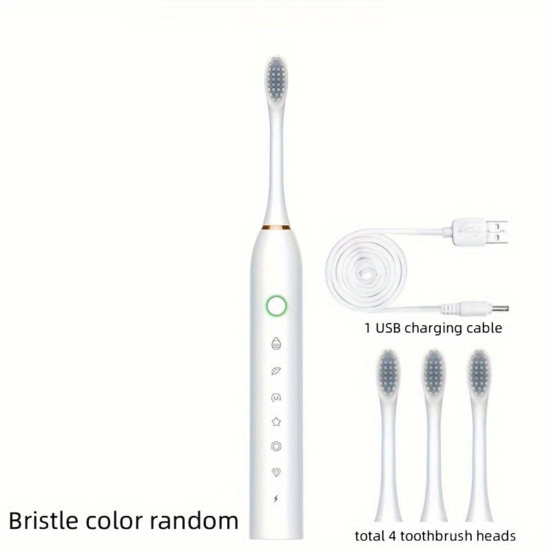 Cepillo de dientes eléctrico recargable con 4 cabezales de cepillo para blanqueamiento y cuidado bucal