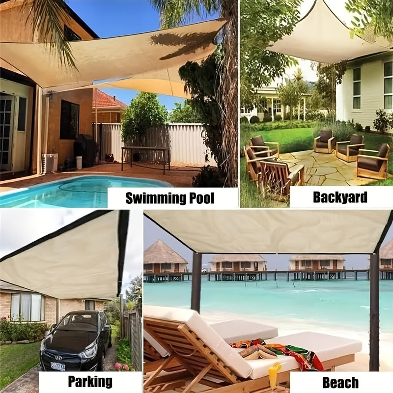 Beige Outdoor Sunshade Cloth Blocks 81-90% Light Durable Polyester with Black Stripes for Balcony Yard Garage