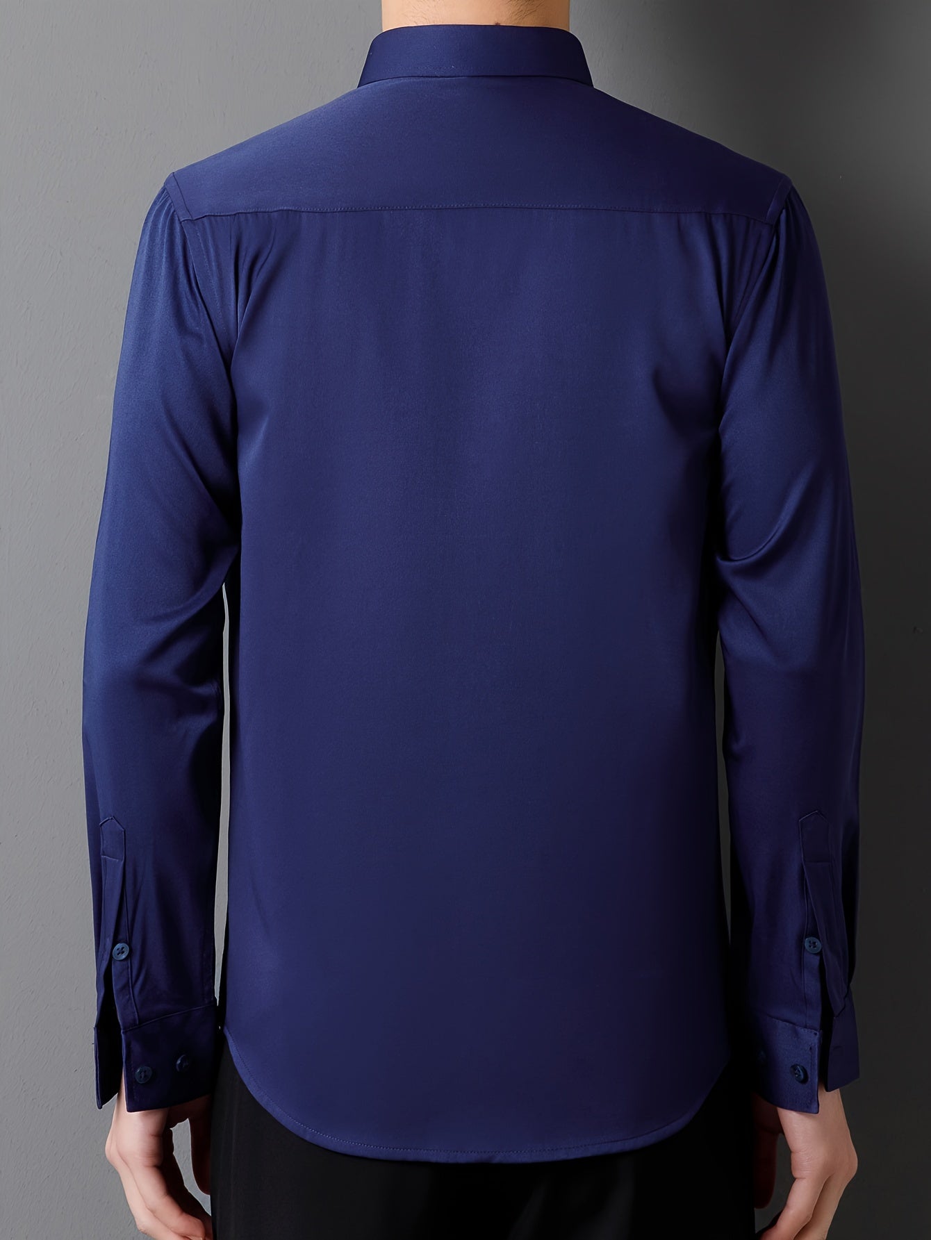 Men's Solid Color Long Sleeve Dress Shirt Stretch Polyester Business Casual Button-Up Collared