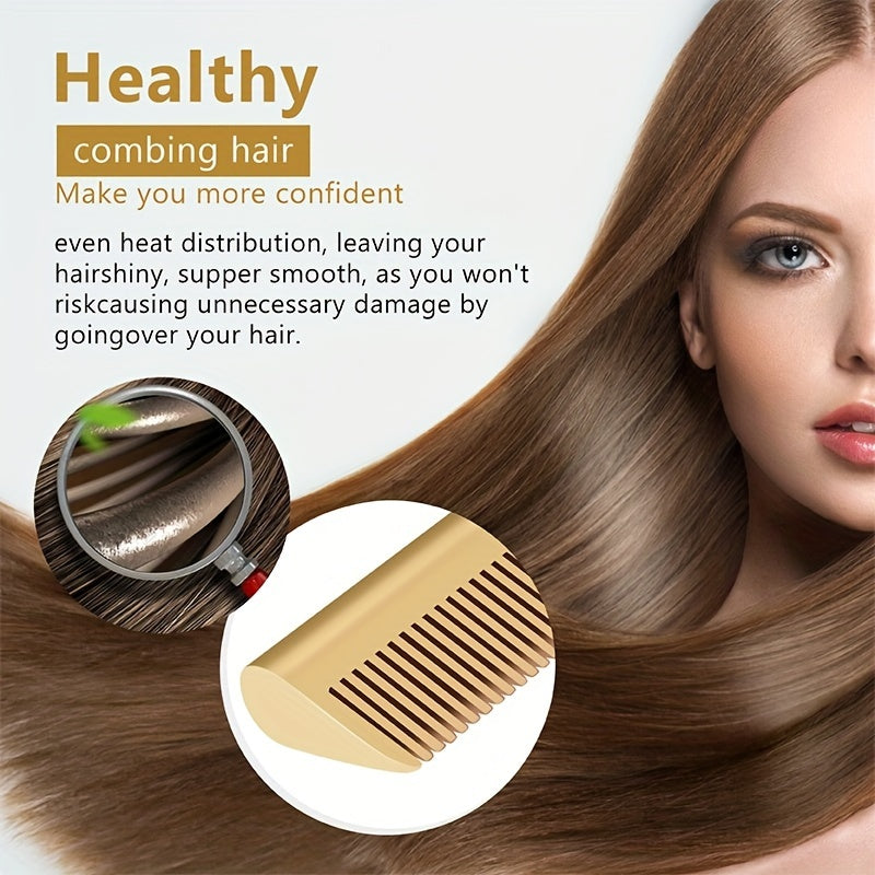 Electric hot comb for curly and straight hair copper finish multi-functional with auto shut-off ionic tech heat protection portable