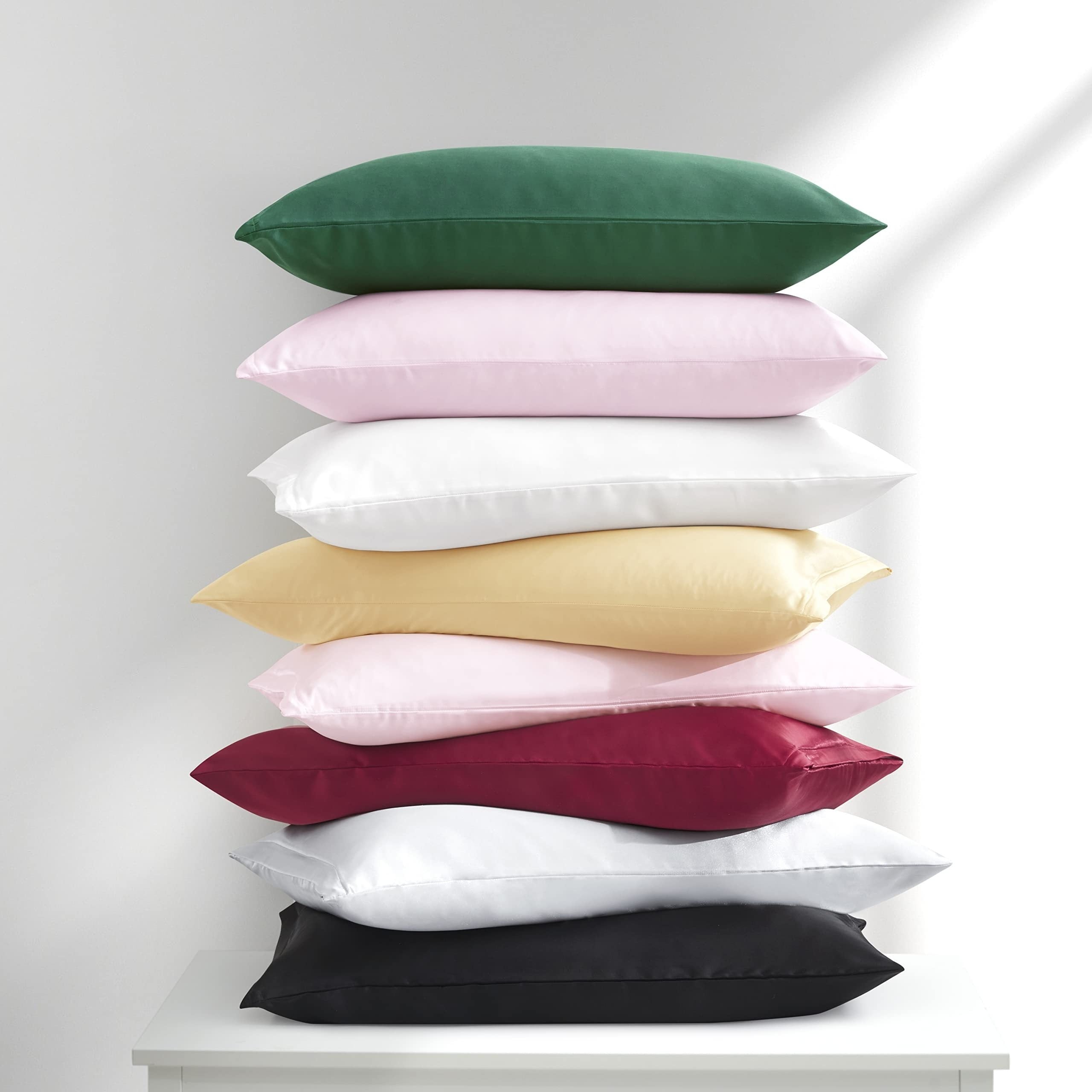 Set of 2 White Satin Pillowcases Breathable Cooling Hypoallergenic Sleep