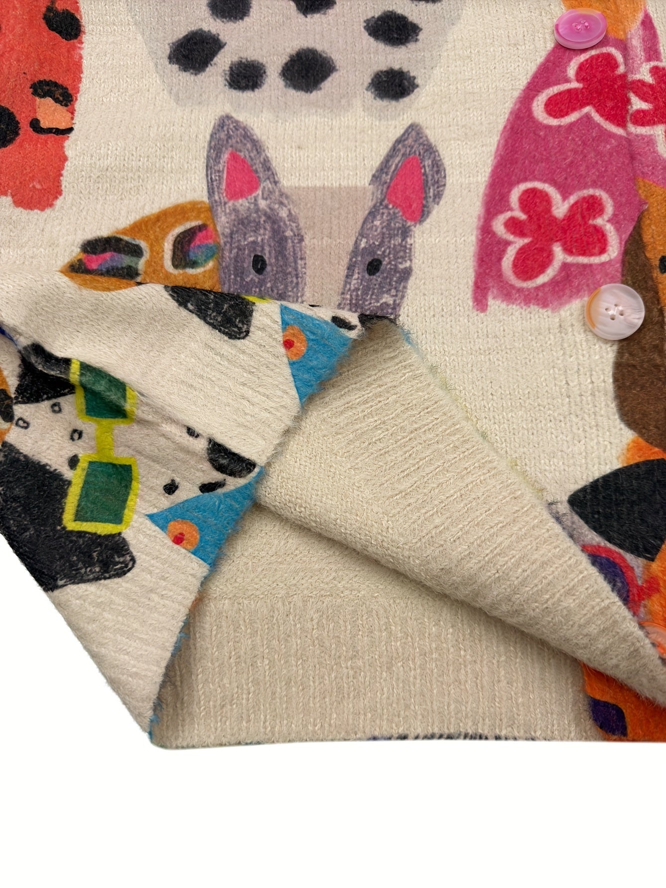 Plus Size Women's V-Neck Long Sleeve Cardigan Knit Sweater With Dog Print