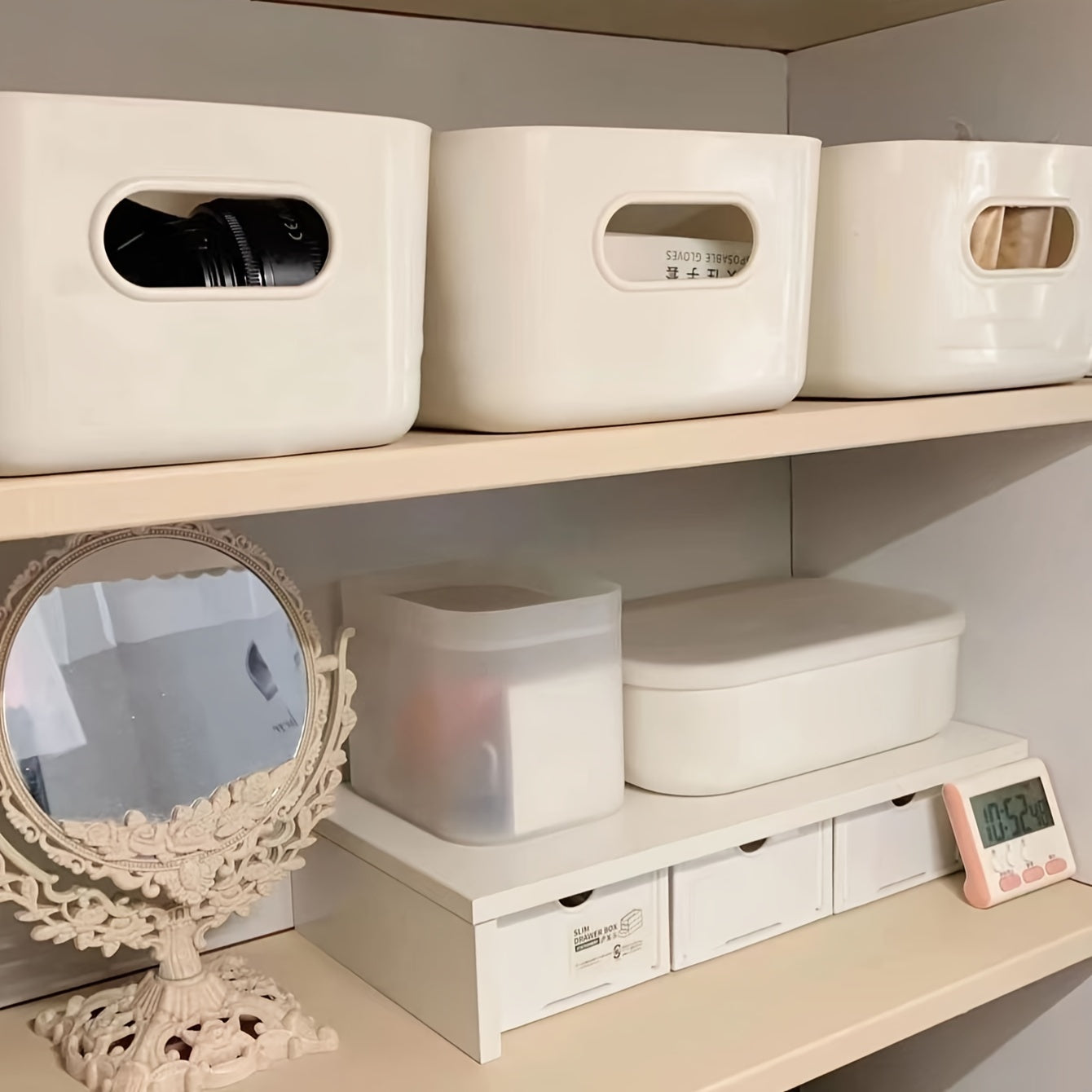 White Plastic Storage Bins 5/10 Size Weather-Resistant Organizers for Kitchen and Home