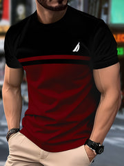 Men's 3D Crew Neck T-Shirt with Striped Pattern Polyester Knit Short Sleeve Casual