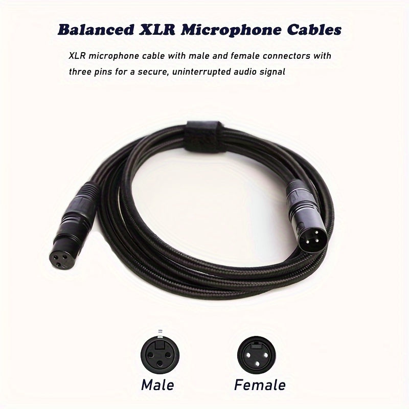 High-Fidelity XLR Male to Female Microphone Cable Nylon Braided Copper Core 3-Pin