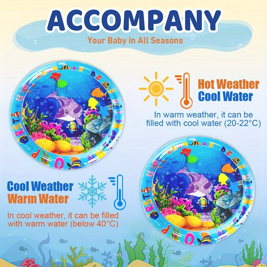 Inflatable Baby Playmat for Tummy Time and Water Play, Round Dolphin Design