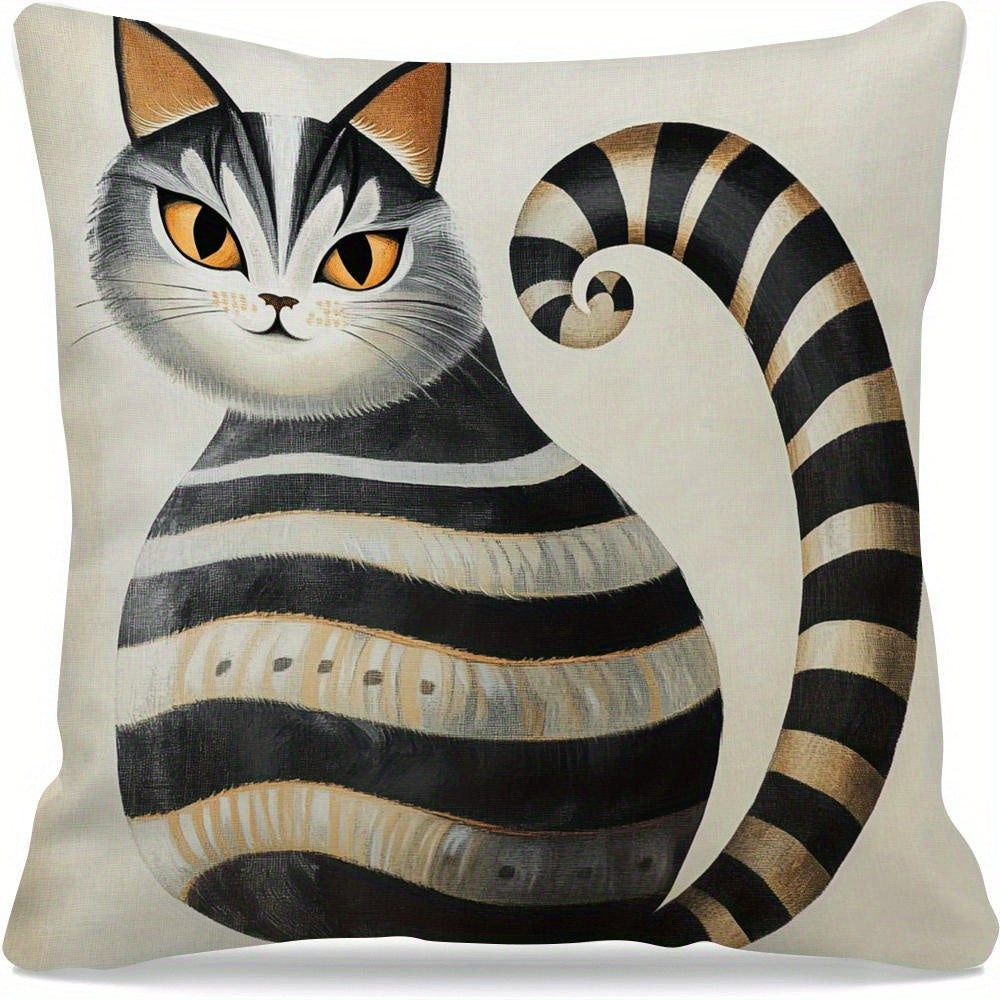 Cat-Themed Decorative Cushion Cover 45cm Polyester Machine Washable for Living Room Bedroom