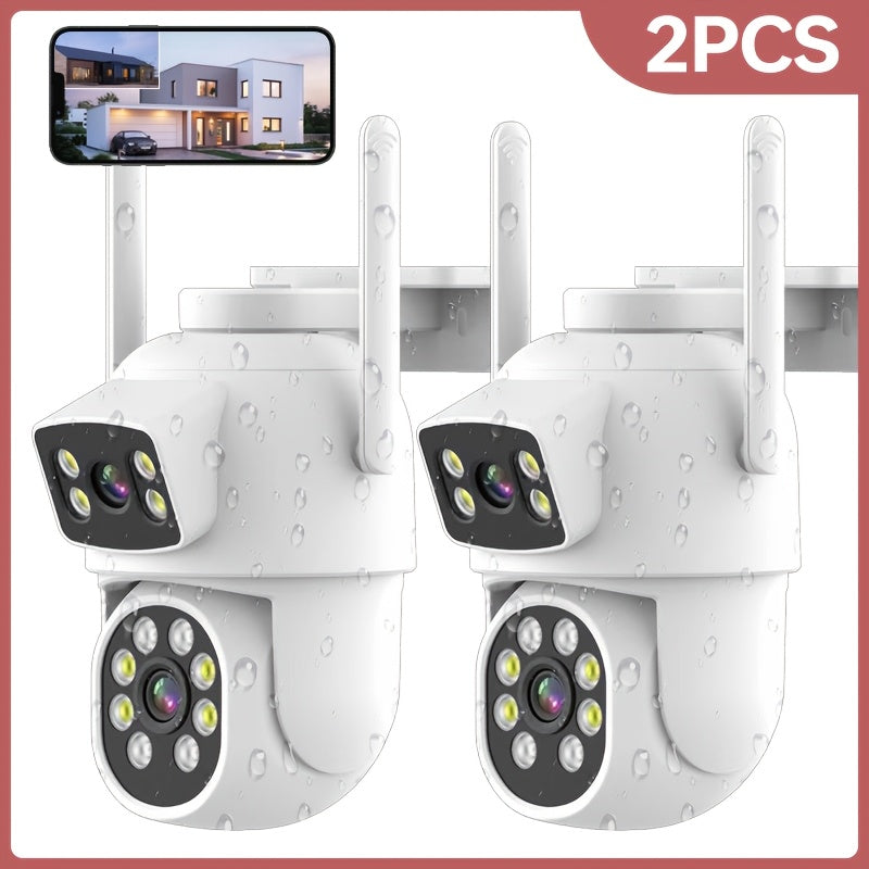 Dual Lens 4MP WiFi Security Cameras with 360° PTZ Two-Way Audio Night Vision and Motion Alerts