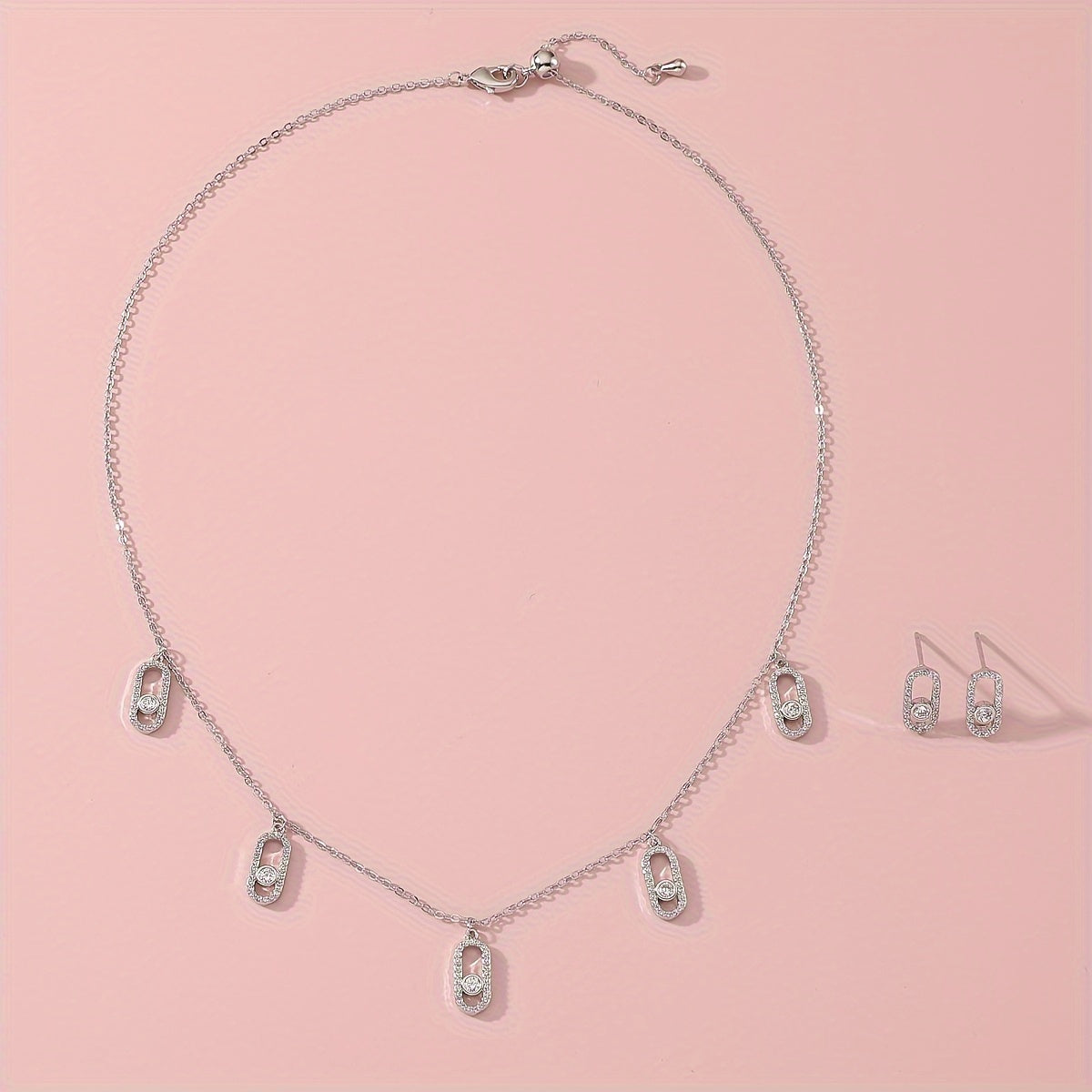 Women's Gold-Plated Jewelry Set with Geometric Zirconia Pendant Necklace and Earrings