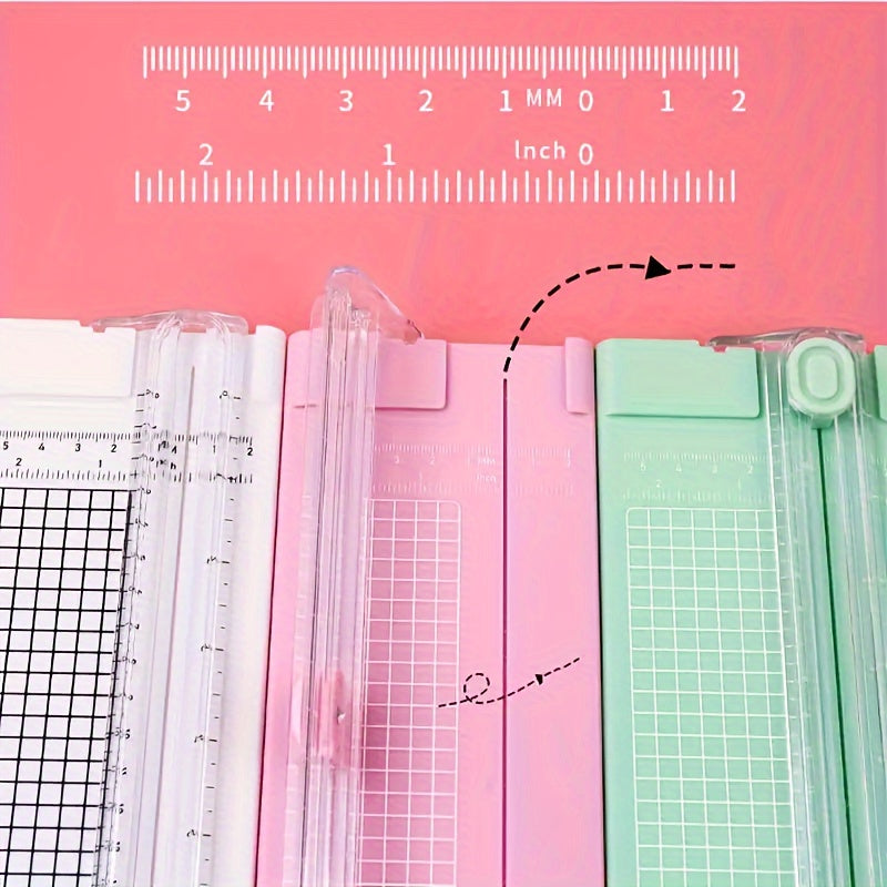 Compact A4 Paper Cutter with Ruler Dual-Direction for Photos and Stationery in Pink Blue Green Purple Black
