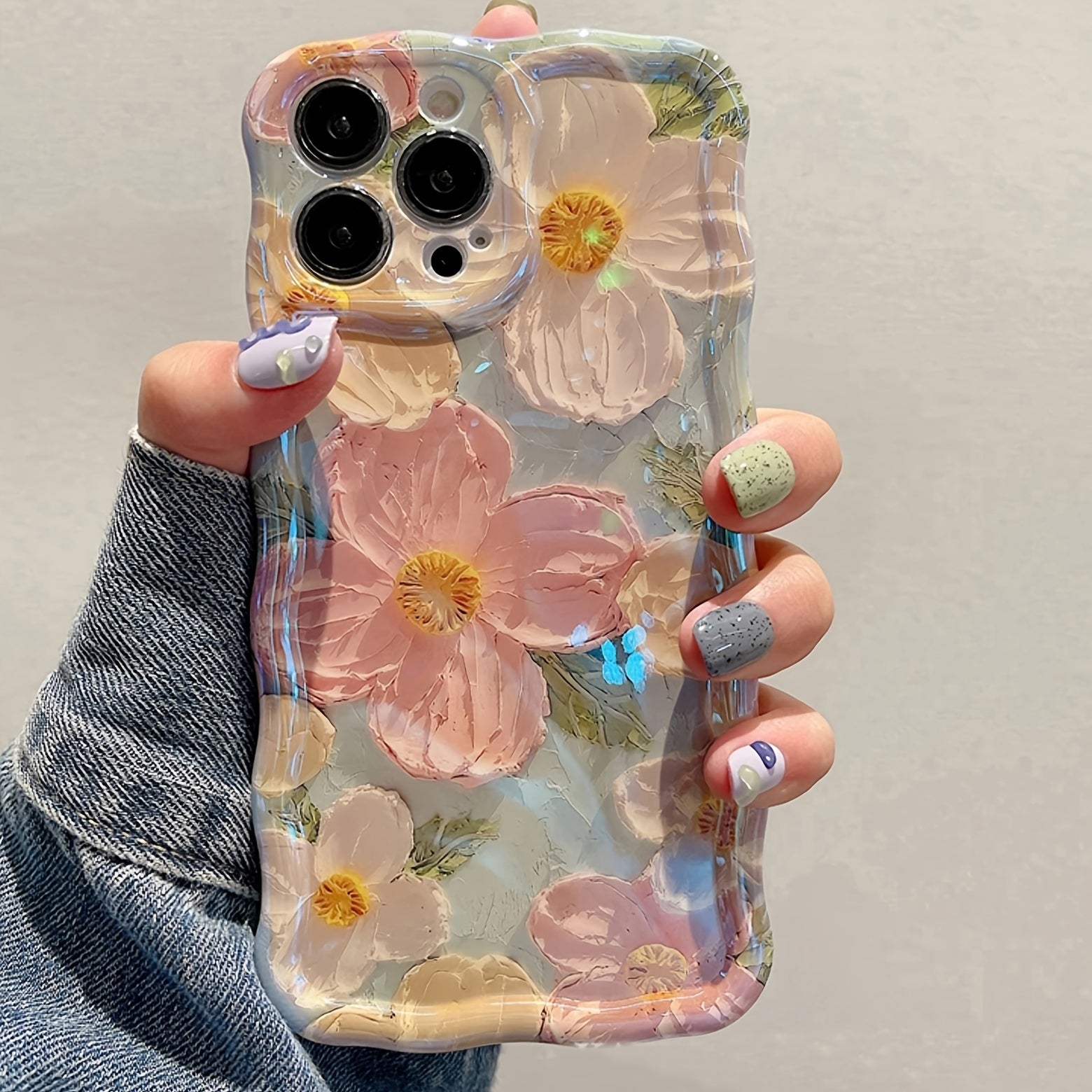 Luxury Laser Blue Light Flower Phone Case for iPhone 11-15 Pro Max TPU Protective Edge