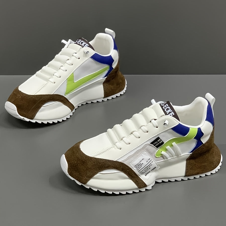 Men's Vintage Style Mesh Sneakers with Thick Sole and Lace-Up Closure