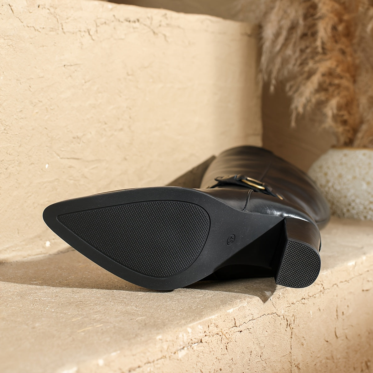 Women's Plus Size Black Synthetic Pointed Toe Knee-High Boots with Zipper