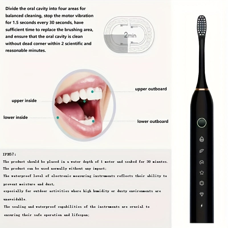 Electric Toothbrush for Adults X2 USB Rechargeable 4 Modes 500mAh Lithium Polymer Battery