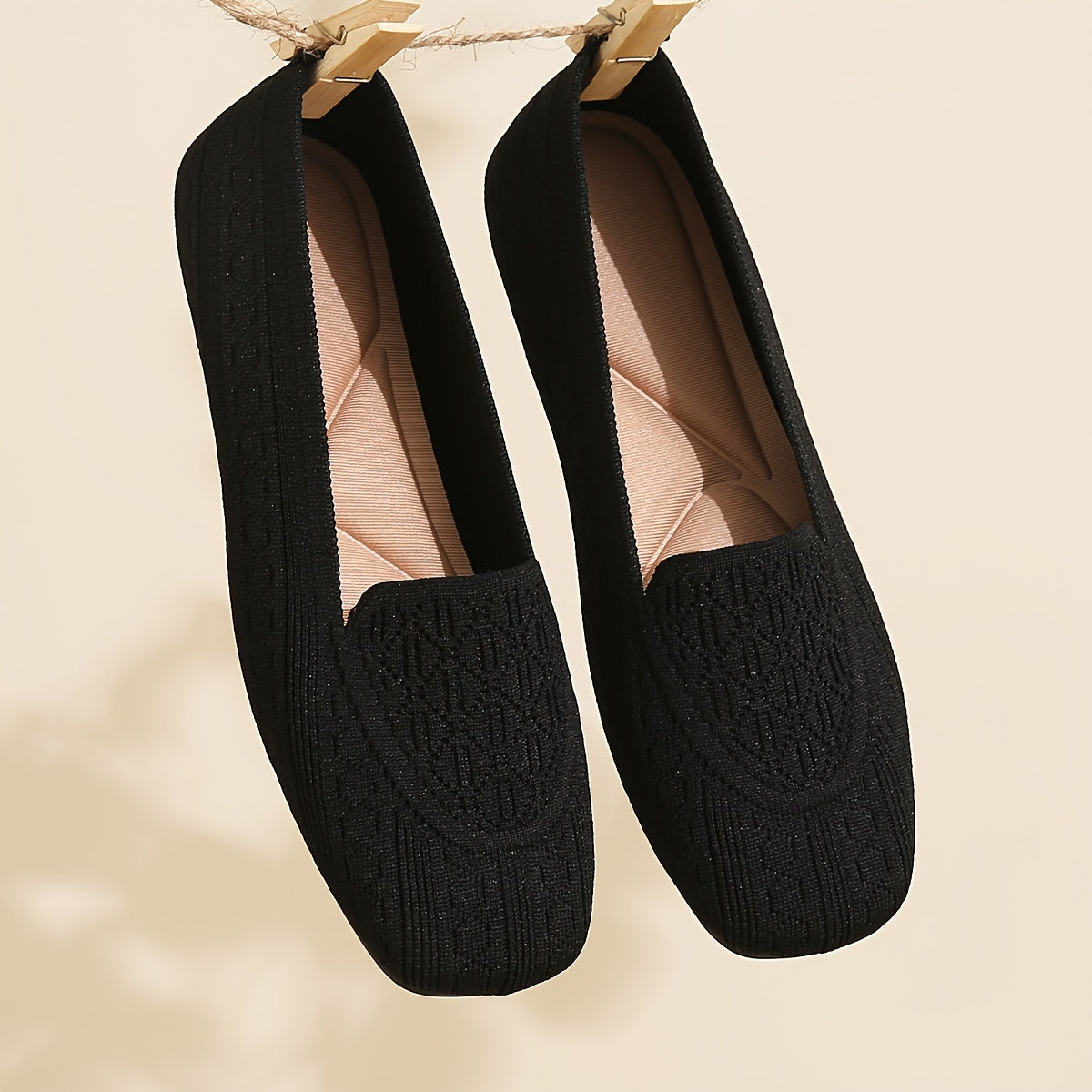 Women's Breathable Knit Slip-On Loafers with Square Toe for Casual Wear