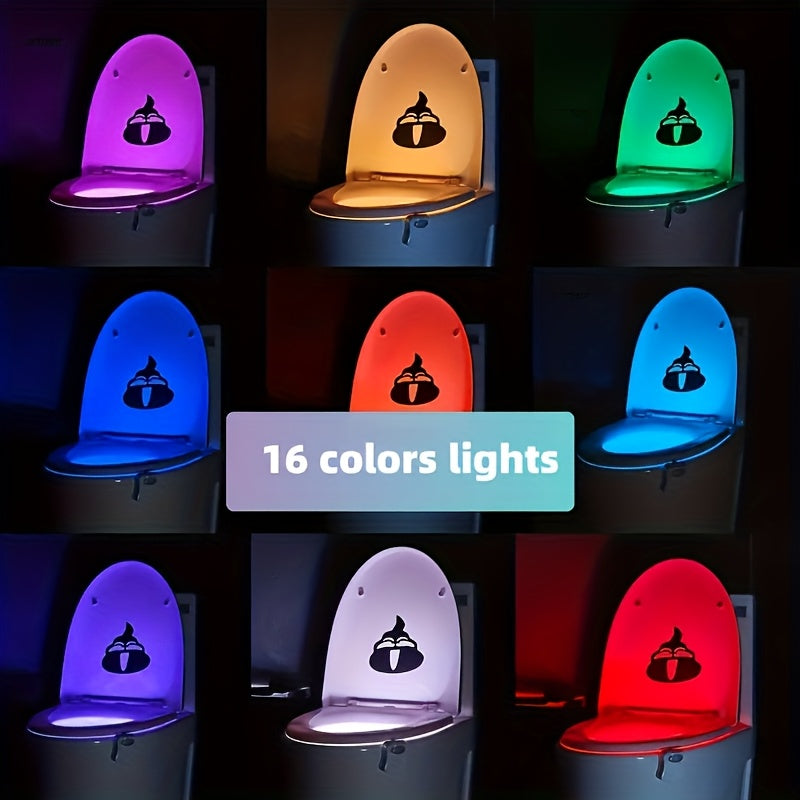 Motion-Sensing LED Toilet Light with 16 Colors Battery Powered Easy to Install Energy Efficient