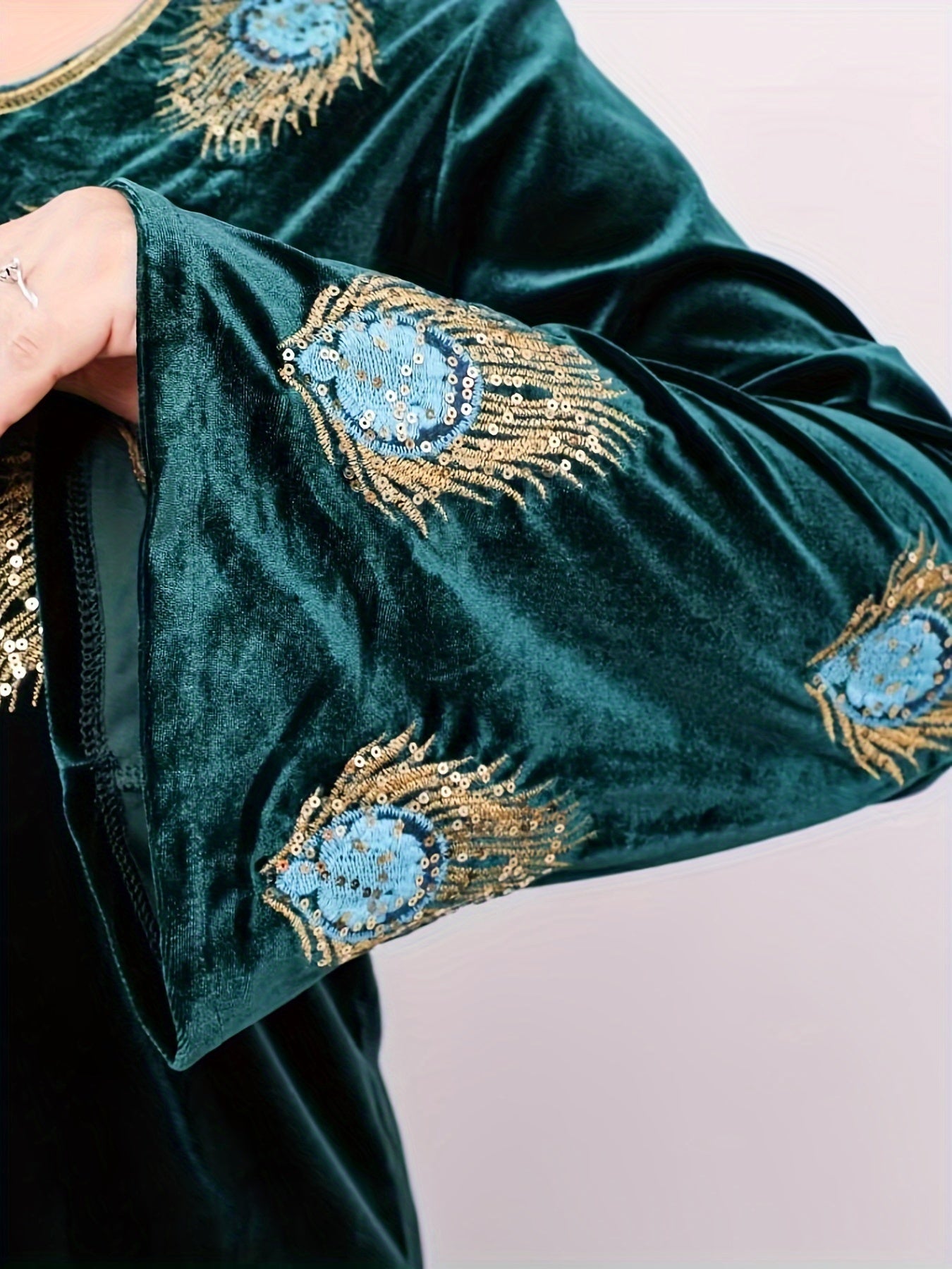 Vestido largo bordado para mujer, mezcla de poliéster, patrón de animales, cuello redondo, para todas las estaciones, corte recto