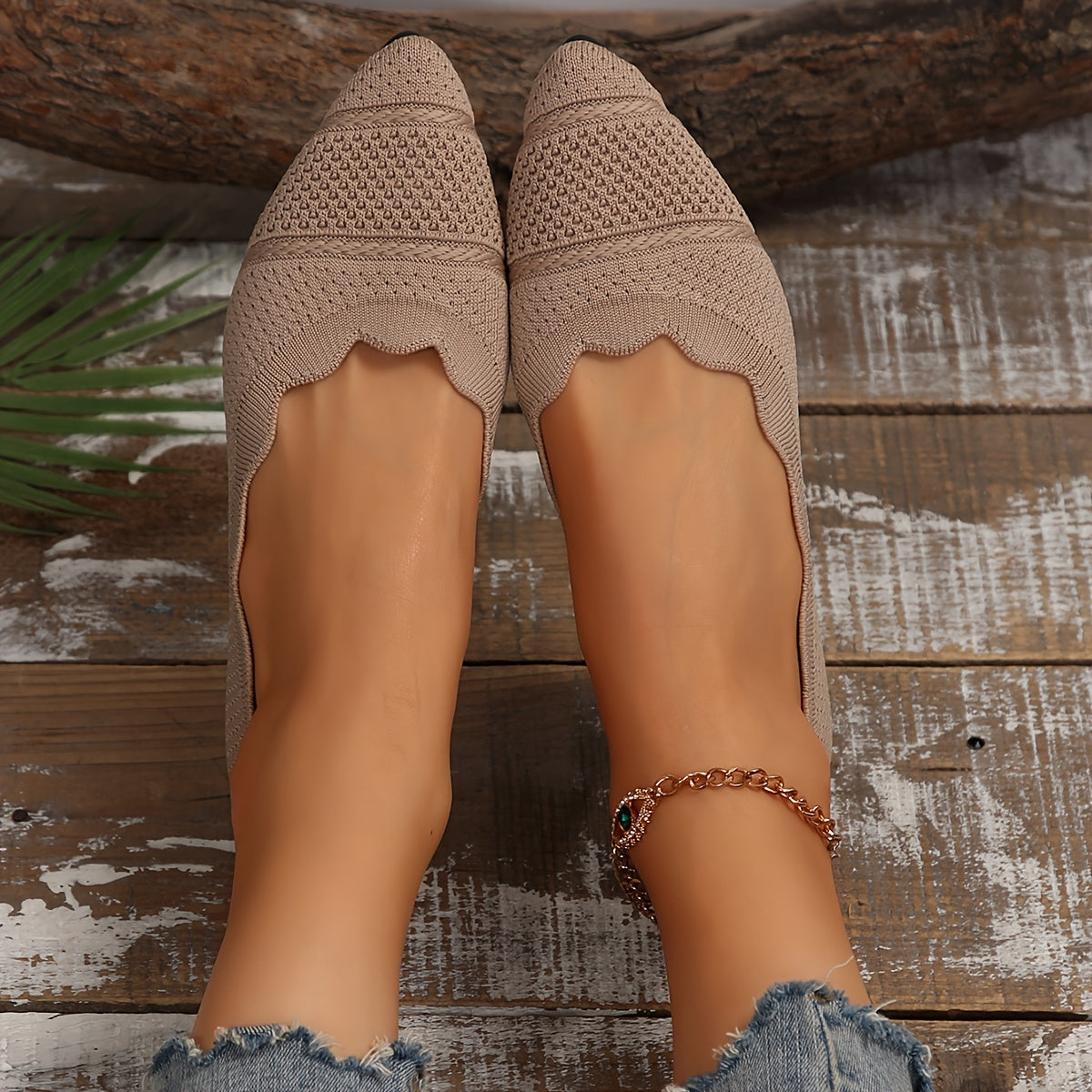 Women’s Ballet Flats Casual Slip-On Knit Pointed Toe Ankle Strap Shoes