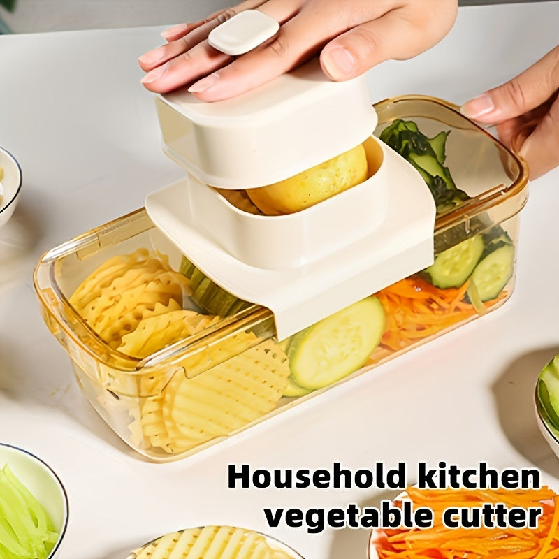 PP materialidan tayyorlangan ko‘p funksiyali maydalangan kartoshka va sabzavotlar kesgichi, batareyasiz va oziq-ovqat bilan aloqa qilish uchun xavfsiz. Qizil murchni kesish uchun ideal.