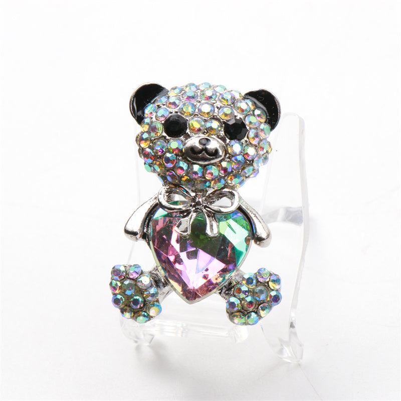 Elegant Alloy Teddy Bear Brooch with Heart-Shaped Sparkling Stone for Women