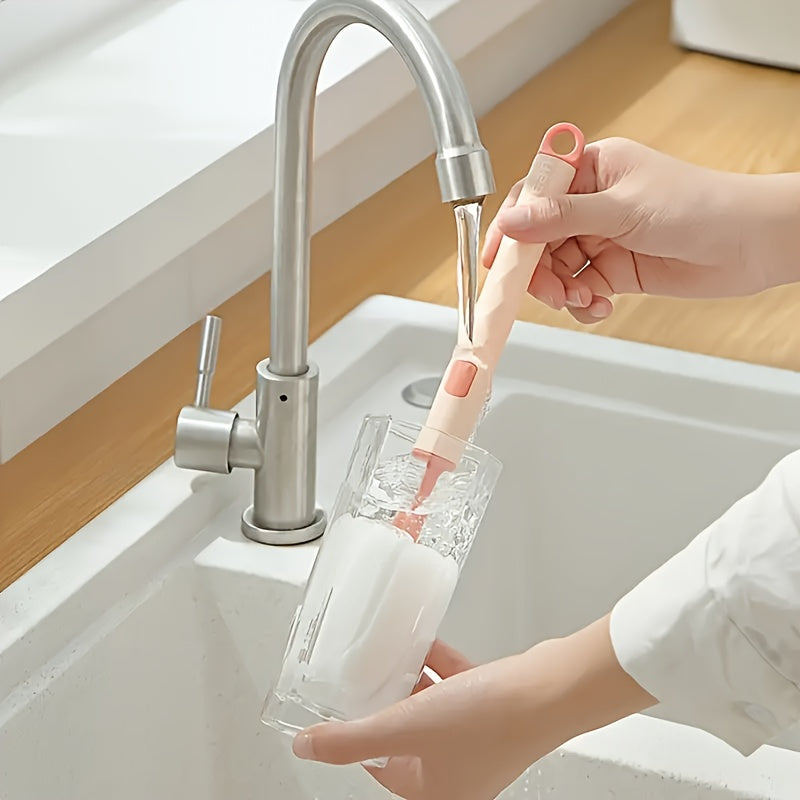 Long-Handle Sponge Cleaning Brush with Detachable Cup and Bottle Brush