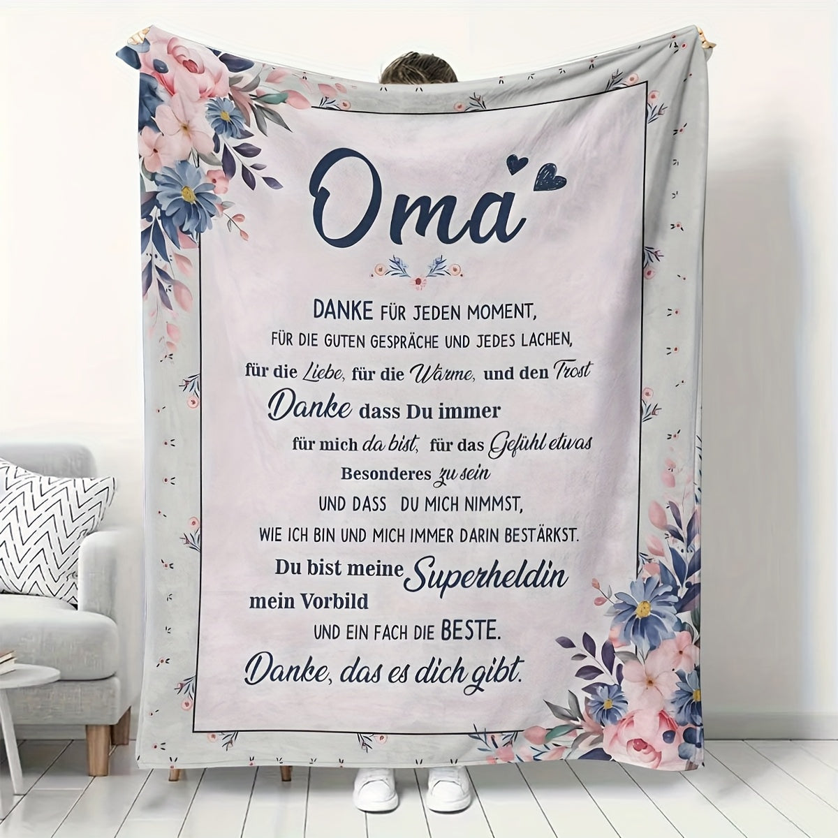 Personalized Oma Floral Blanket for Grandmother Knit Polyester All-Season Stain-Resistant Gift
