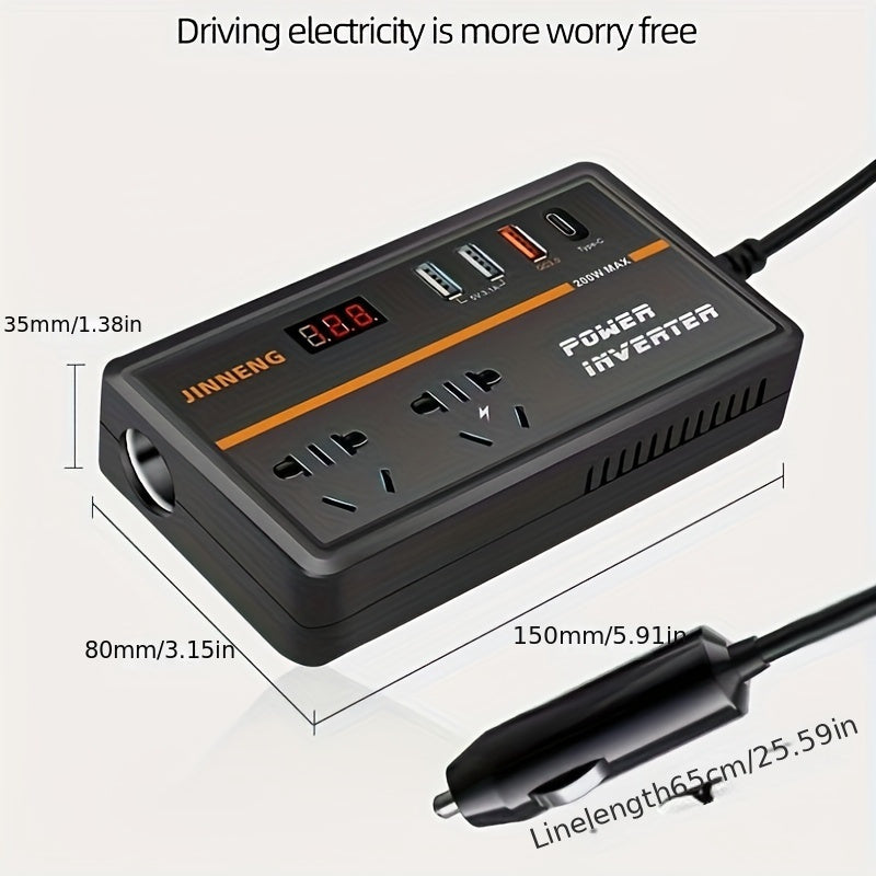 Vehicle Power Converter 12V/24V to 220V with USB Charging Digital Display