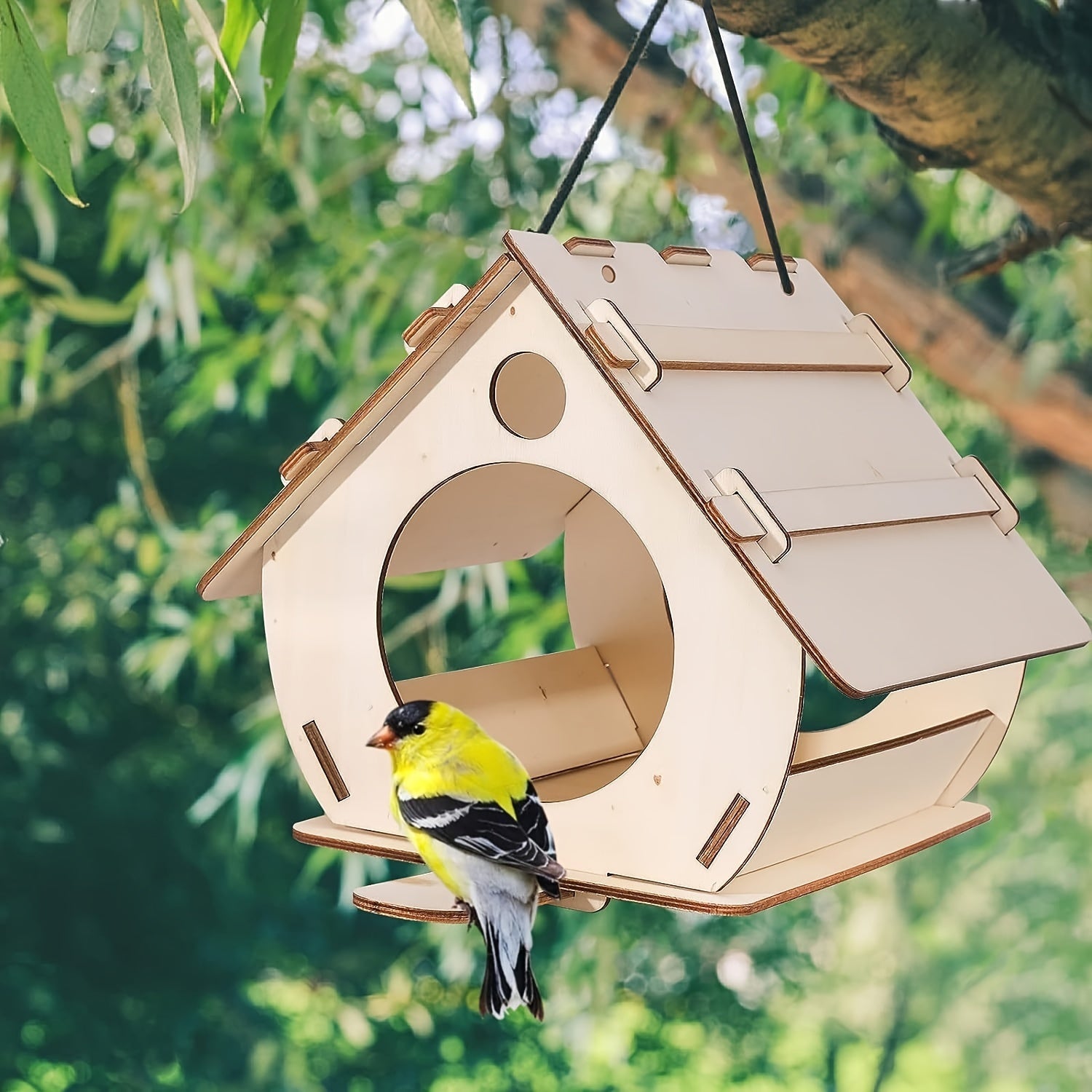 Wooden Bird Feeder House for Outdoor Garden Decor Fiberboard Flock Feeding